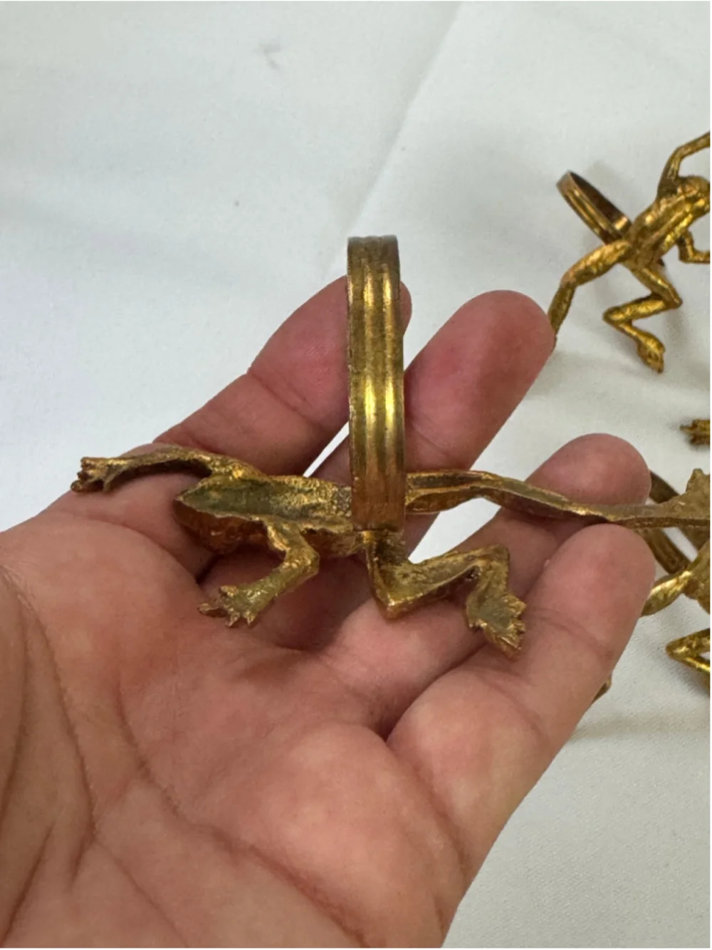 Gold Frog Napkin Rings Set of 8 Large Figural Frogs Table Decor